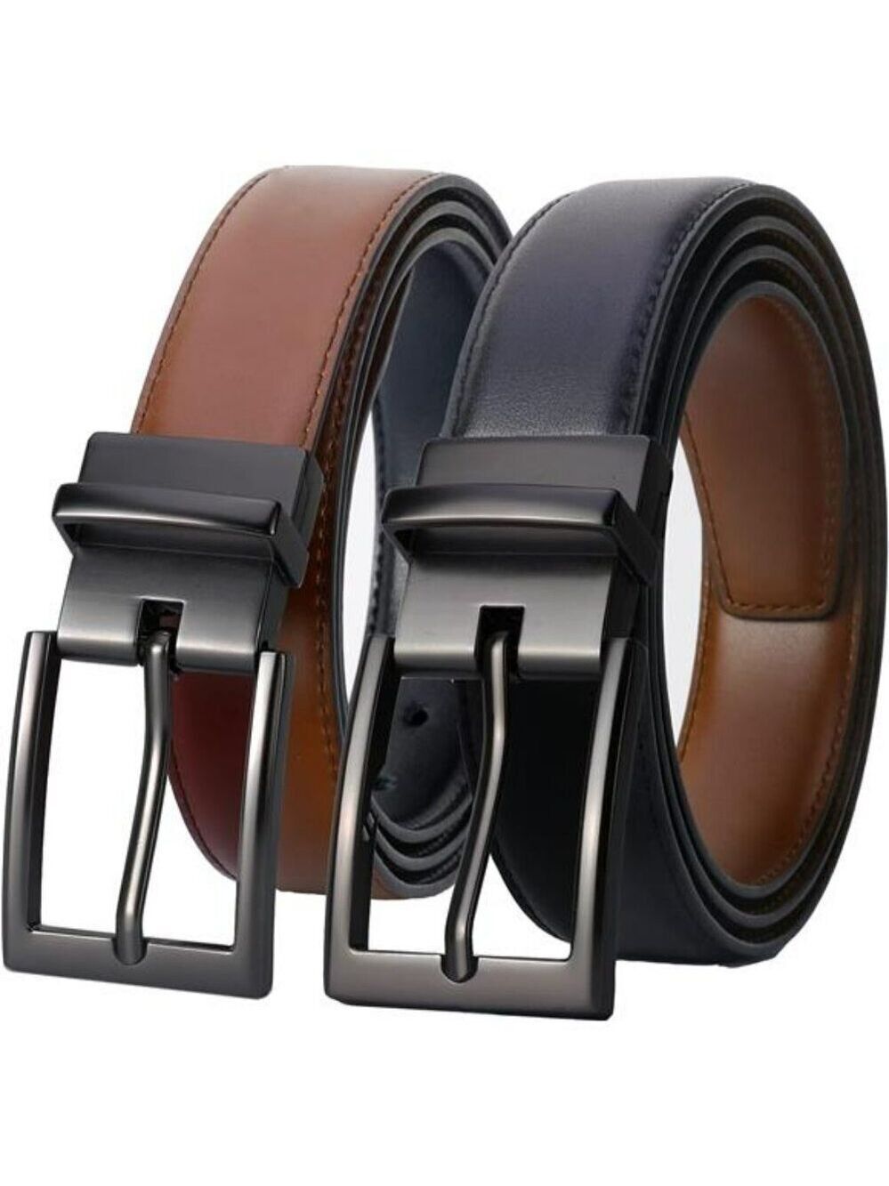 Reversible Mens Leather Belt Black Brown Italian Dress Casual Trim to Fit